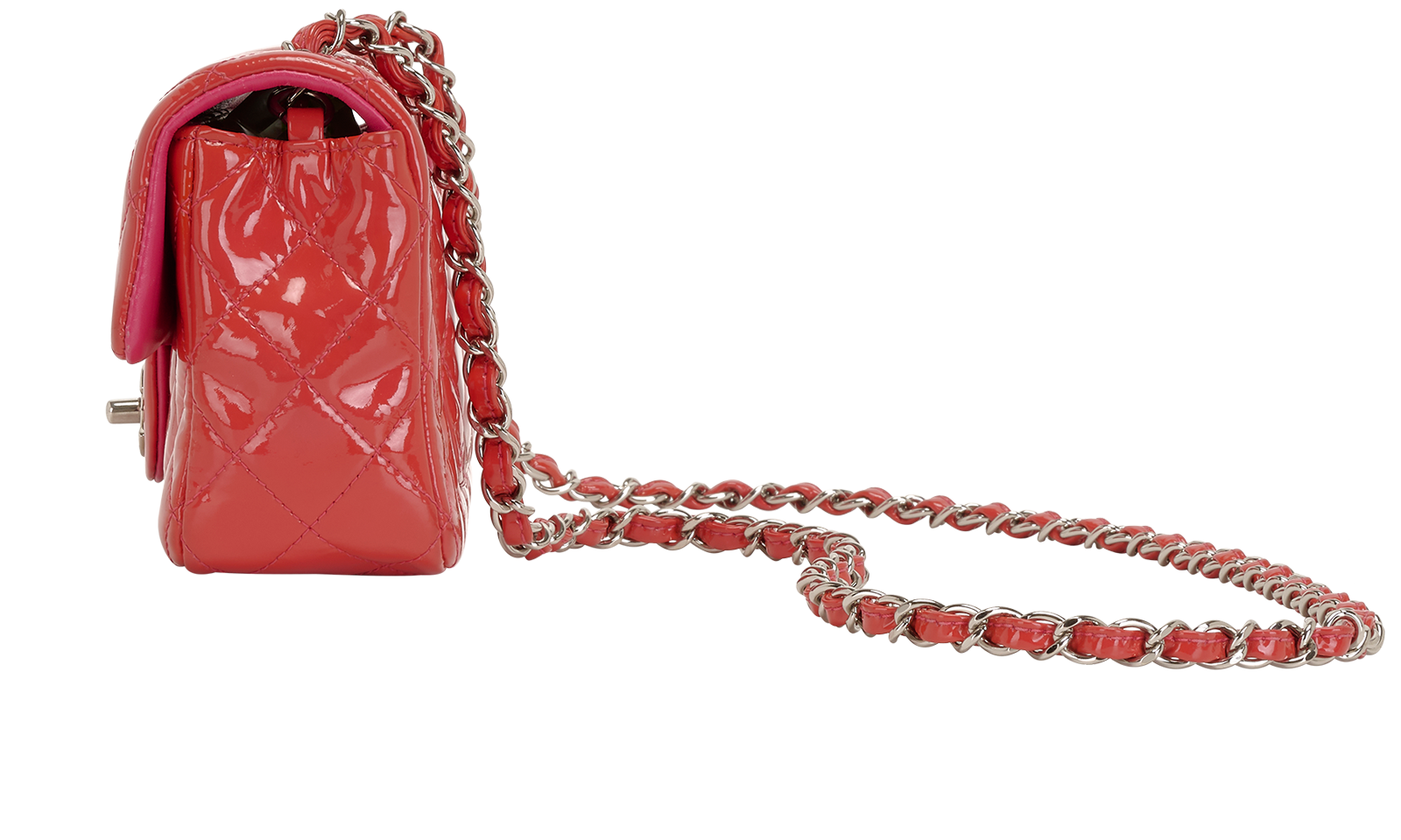 Mini Rectangular Flap, &pound;3,400, Handbags, Red, Patent Leather, Bottom view